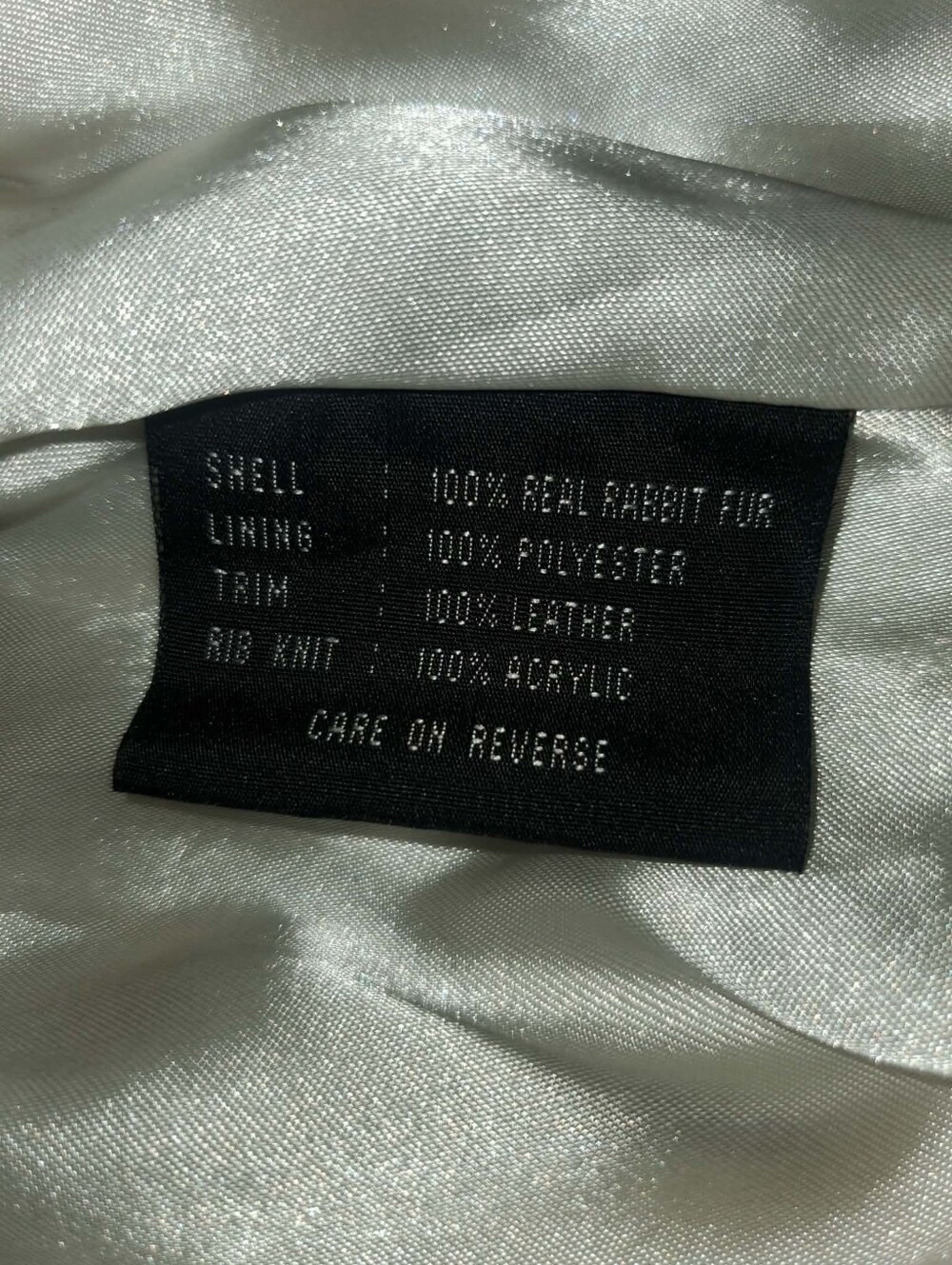 Black Rivet Real White Rabbit Fur Bomber Jacket - Picture 3 of 3